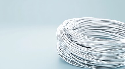 Silver Wire Coil Isolated on Soft Blue Background for Crafting and Design