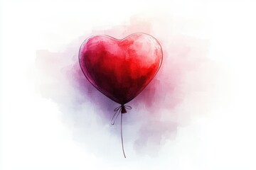 Heart-Shaped Red Balloon with Soft Watercolor Background