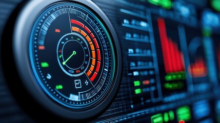 Futuristic Digital Dashboard Display with Various Data Metrics