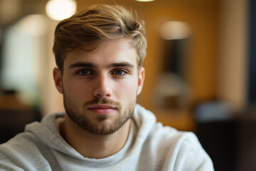 Obraz premium Young man getting haircut in a barbershop salon generative ai