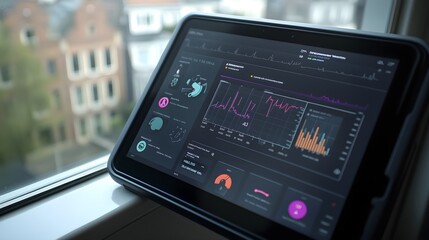 A close-up of a digital tablet displaying a health risk assessment based on lifestyle factors, showing graphs and insights that help evaluate wellness and potential health concerns. 