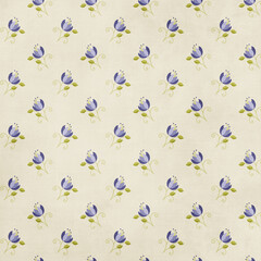 Cream background seamless pattern with delicate purple floral motifs, ideal for elegant fabric, cottagecore decor, stationery, and soft feminine designs.