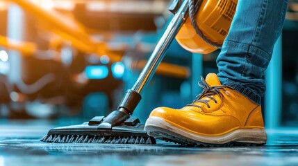 Fototapeta premium Vacuum cleaner in action on spotless carpet indoor setting high-quality image clean environment close-up view home cleaning concept for enhanced seo