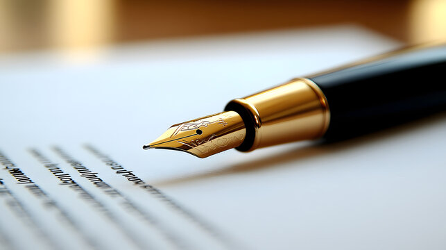 Elegante pluma estilogr&aacute;fica sobre un escrito para su firma