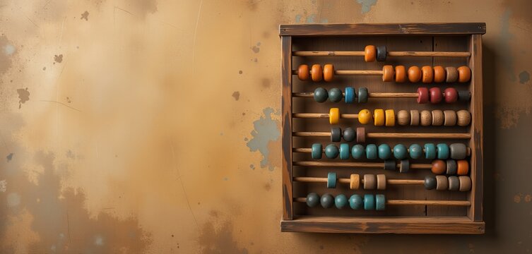 Vintage wooden abacus on distressed colorful wall background