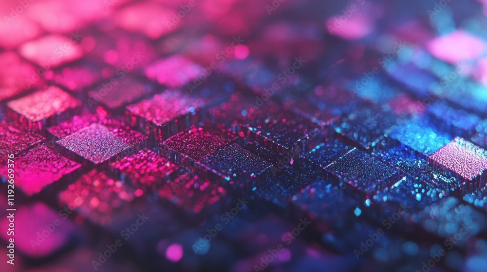 Poster colorful and vibrant squares shimmer with a blend of light, creating a striking and dynamic abstract