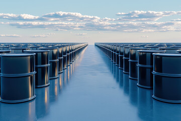 Obraz premium Oil saturated demand concept, Warehouse full of oil barrels