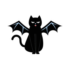 Obraz premium Black Cat With Bat Wings In Flat Vector Illustration Symbolizing Halloween Spirit, Superstition, And Mystery, Isolated On White Background