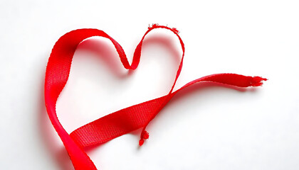 Red ribbon in the shape of a heart on a white background, concept valentine, a Valentine's Day card or love letter, banner, poster for website, Valentine's day concept,love, affection, generative ai
