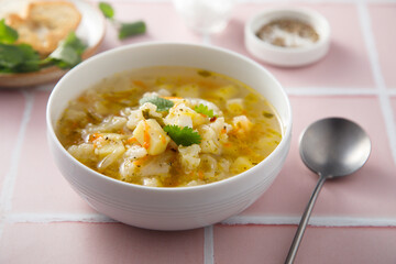 Homemade cauliflower soup in a bowl