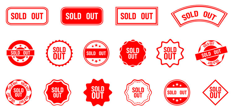 Set of sold out badge stamp in red