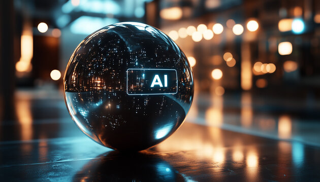 AI sphere in a nighttime citiscape