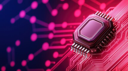 Modern Microchip Design with Abstract Circuit Background in Pink
