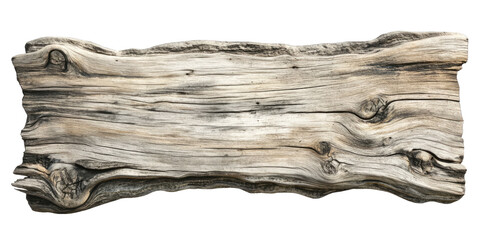 Weathered wood plank with natural texture and knots, isolated on transparent background.