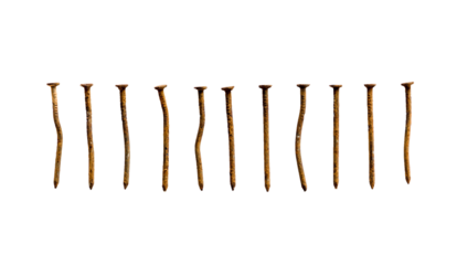 Old rusty nails isolated on transparent background