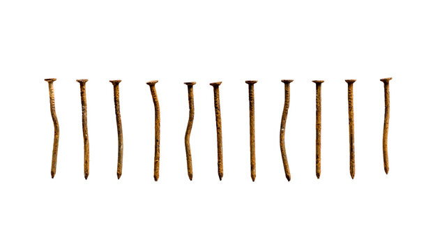 Old rusty nails isolated on transparent background