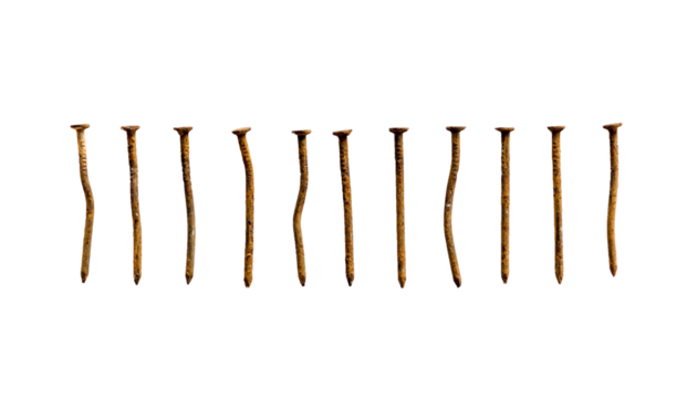 Old rusty nails isolated on transparent background