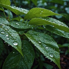 A close-up of raindrops on leaves after a summer storm.