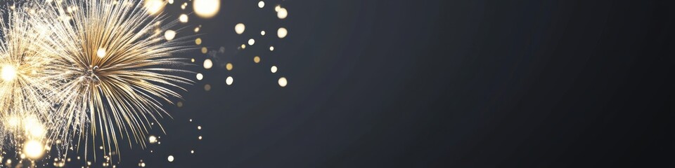 Golden fireworks display against night sky with sparkling lights concept