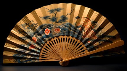 Elegant decorative fan featuring a graceful snake and traditional Chinese calligraphy design  showcasing an oriental cultural pattern with natural wildlife elements