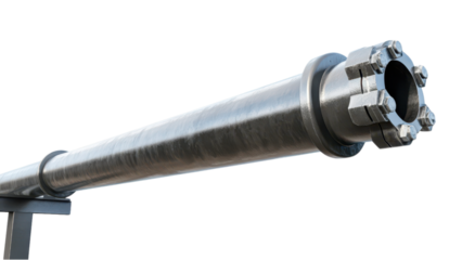 One metal pipe concept, Industrial steel pipe with a flange on transparent background.