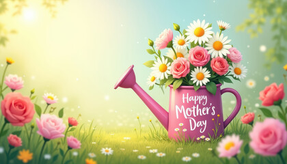 Blooming Watering Can with Happy Mother’s Day