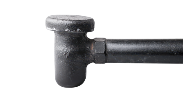 One metal pipe concept, Close-up of a metal pipe fitting on transparent background.
