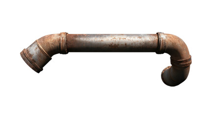 One metal pipe concept, Rusty metal pipe with a curved shape on transparent background.