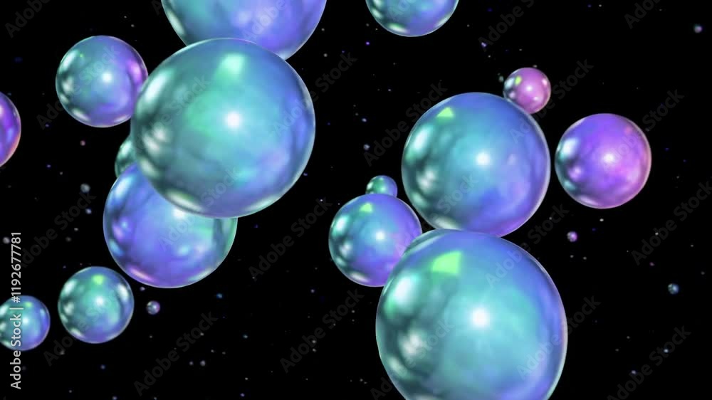 Wall mural colorful abstract spheres in space with smooth transitions and bubbles floating in a dark cosmic bac