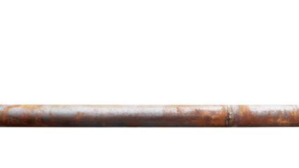 One metal pipe concept, Rusty metal pipe on transparent background.