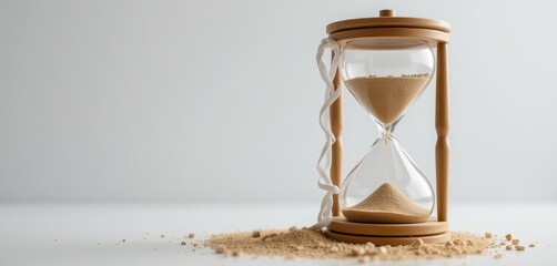 Wooden hourglass with sand on white background