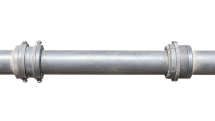 One metal pipe concept, Metal pipe with connectors on transparent background.