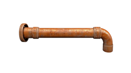 One metal pipe concept, Rusty metal pipe with an elbow joint on transparent background.
