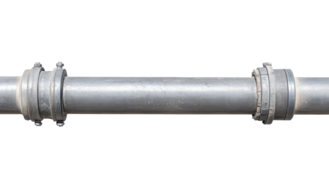One metal pipe concept, Metal pipe with connectors on transparent background.