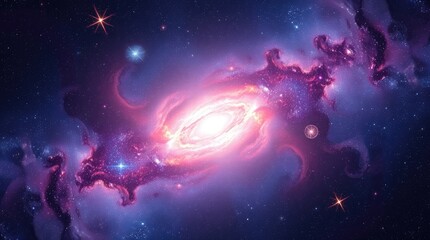 Fototapeta premium panoramic space scene radiating ethereal energy, vibrant electric colors illuminating a mystical aura, stars and nebulae 