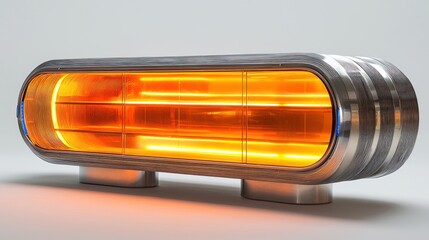 Modern electric heater with glowing orange elements.