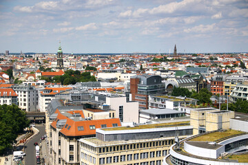 Berlin, Germany - July 9, 2024: View of central Berlin from the Berlin Cathedral, iconic city landmarks under a clear summer sky.