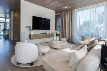 Modern luxury apartment interior in minimal scandinavian style, 3d rendering  © evgenij