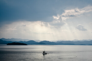 Landscape of Kaeng Krachan dam with lake view and many moutain at Kaeng Krachan dam national park, Phetchaburi,Thailand