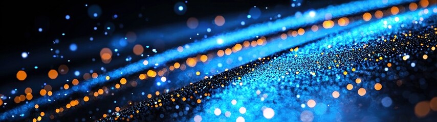 Fototapeta premium Illuminated Bokeh Lights Dark Blue Background Abstract Art Digital Environment Close-Up View High Fidelity Concept