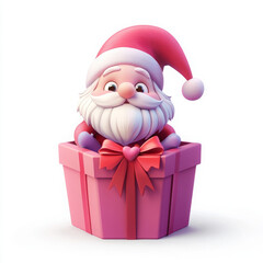 Cute Santa in gift box with pink bow, perfect for festive designs
