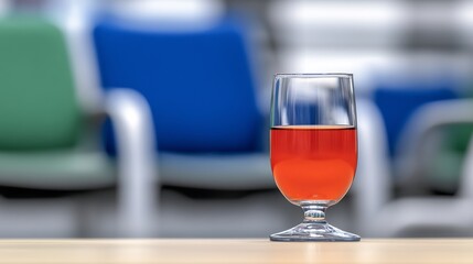 Vibrant red drink sits calmly on wooden table soft light. AI Generated