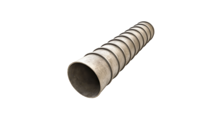 One metal pipe concept, Concrete cylindrical pipe with spiral ridges on transparent background.