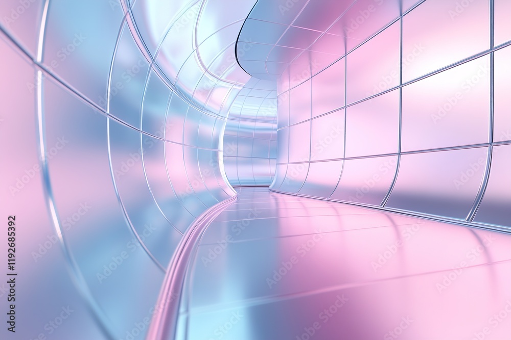 Poster futuristic abstract metallic background showcasing an iridescent gradient in pastel tones with clean