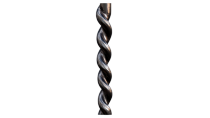 One metal pipe concept, Metal spiral drill bit on transparent background.