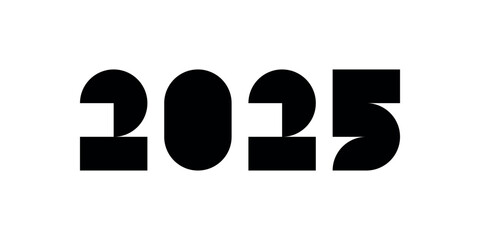 Happy New Year 2025 typography. Trendy geometric element. Cool background. Modern style vector illustration. Isolated black color on a white background. 