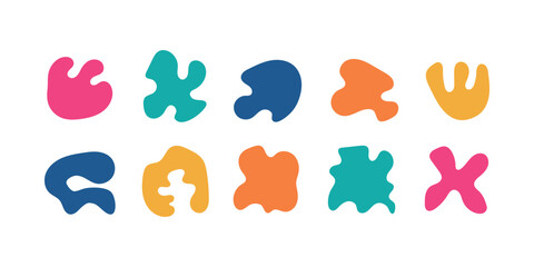 Organic shapes vector illustration set. Isolated on a white background. Colors: Pink, yellow, orange, blue, and cyan.