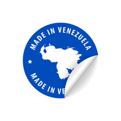 Made in Venezuela - Country Map Sticker. Best quality. Original product. Vector illustration.