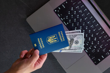 Ukrainian passport. Online visa or immigration for citizens of Ukraine. Travel concept.