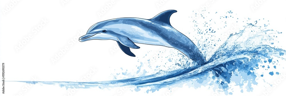 Aufkleber dolphin gracefully leaps above ocean waves creating splashes in a vibrant blue setting. generative a